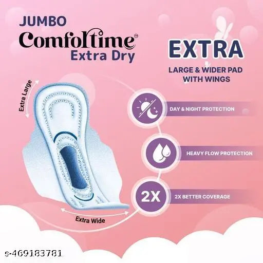 COMFORTIME MAXI Sanitary pads | XXL(80 PADS, 280mm) Extra Dry Pads | Combo & Pack of-2 | Period Pads(Sanitary Napkins) For Heavy Flow (WITH 6 FREE PADS)