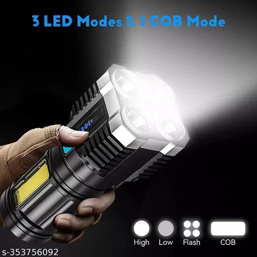 Rechargeable USB 4 LED Torch light Flash Light Emergency torch light 800 Lumens Spotlight with Power bank Waterproof Handheld Flashlight - Springkart 