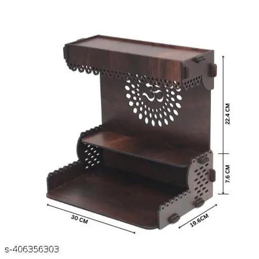 Elegant Handcrafted Wooden Wall Mounted Puja Shelf with Om Design - Traditional Home Temple & Decor