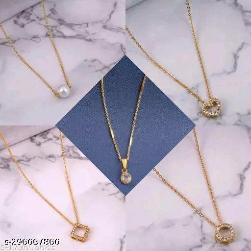 New Stylish & Fancy Exclusive Micro Gold Plated Combo Necklace Chain for Women and Girls (BUY 2 GET 3 FREE) - Springkart 