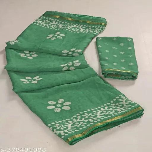 Georgette Printed Saree (With Lace) - Springkart 