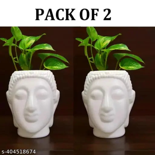PACK OF 2 - BEAUTIFUL BUDDHA PLASTIC FLOWER POT / STATIONARY HOLDER / SHOWPIECE / PERFECT FOR HOME DECOR / INDOOR PLANTS AND OUTDOOR PLANTS - MADE IN INDIA - PLASTIC