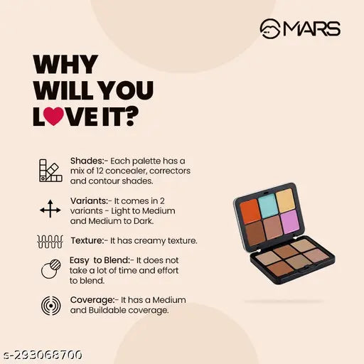 MARS Cover Rangers Concealer and Color Corrector Contour Palette Concealer (Shade-01, 24 g)