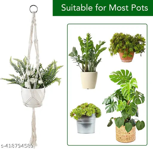 PARAH 6 Packs Macrame Plant Hanger, Plant Hangers Indoor Flower Pot Holder Handmade Cotton White Hanging Planter Basket for Plants Wall Window Outdoor Bedroom Boho Home Decor (6 Sizes)