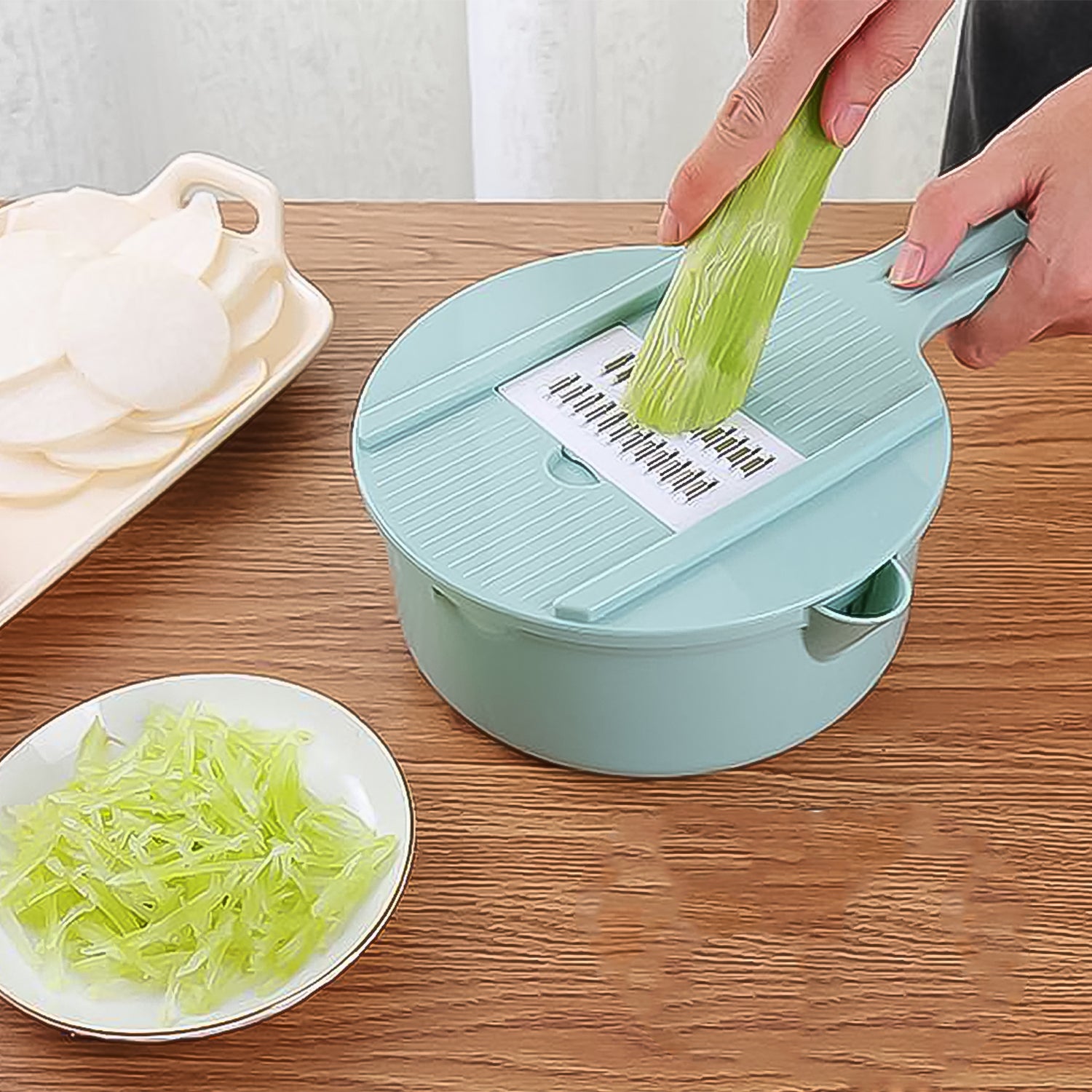 Vegetable Choppers With Drain Basket 6 In 1 Vegetable Slicer Blades (1 Set) - Springkart 