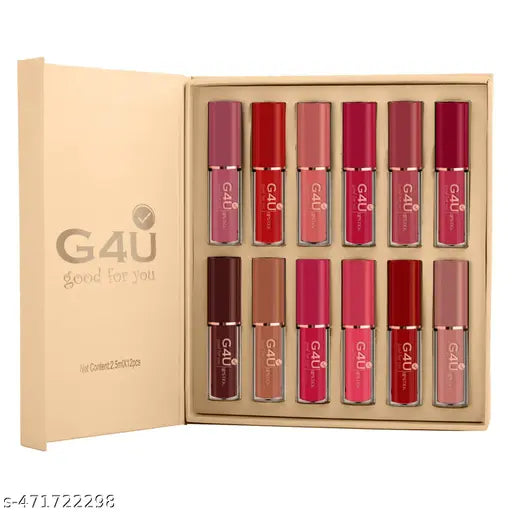 G4U 12 Pcs Lipstick, Matte Texture, 12Hrs Long-Lasting Wear Non-Stick Cup Not Fade  Waterproof, Smudge-proof Lip colors Set