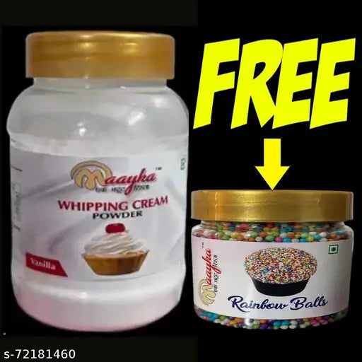 Maayka Premium | Vanilla Whipping Cream Powder 125 Gram & Free Red Balls  Sprinkles - 50 Gram