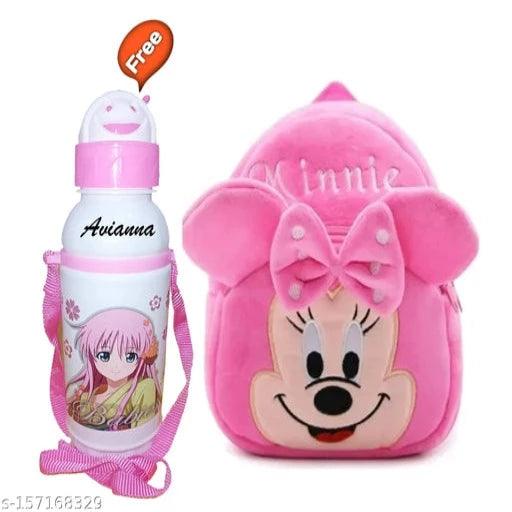 Cocklet Pink Minnie Bag With Free Water Bottle Bagpacks Kids Bag Nursery Picnic Carry Plush Bags School Bags for Kid Girl and Boy - Springkart 