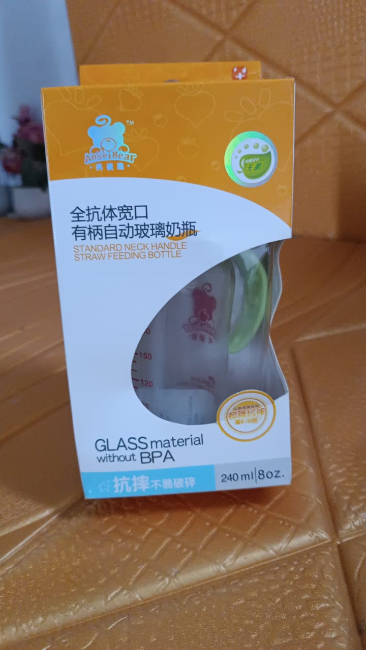 Glass Baby Feeding Bottle With Handles Straw (240 Ml 1 Pc) - Springkart 