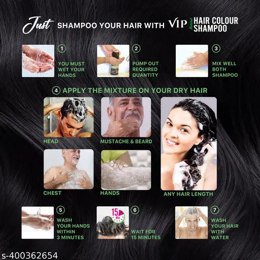 Unisex Hair Colour Shampoo for Men and Women Grey Hair Coverage Long Lasting Color Natural Black, 400 ml