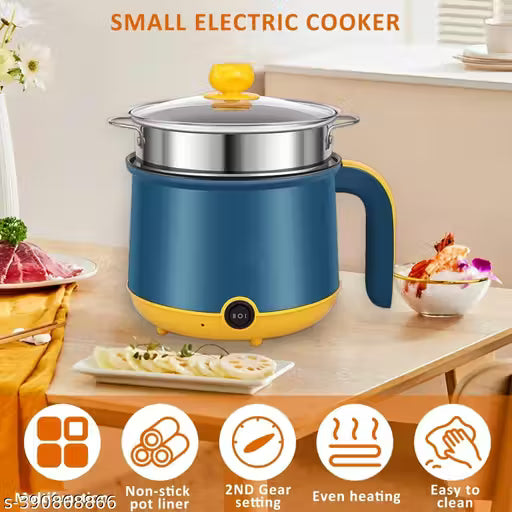 1.8 Litre Electric Cooker 600W Inner Non-Stick Cooking Pan with Stainless Steel Steamer