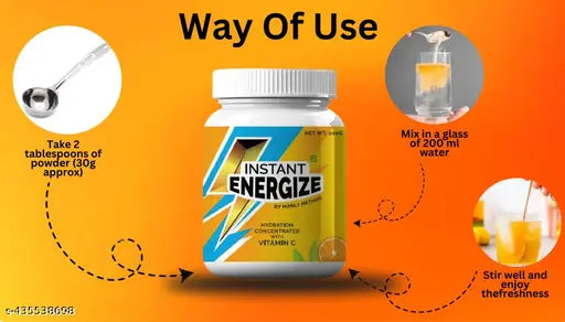 Instant Energy & Hydration Orange Flavour Glucose - Energize Re-hydration Powder with Vitamin C (200 Grams) ORS