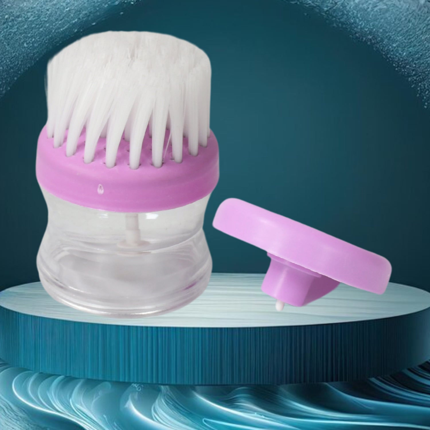 Plastic Wash Basin Brush Cleaner with Liquid Soap Dispenser (Multicolour) - Springkart 