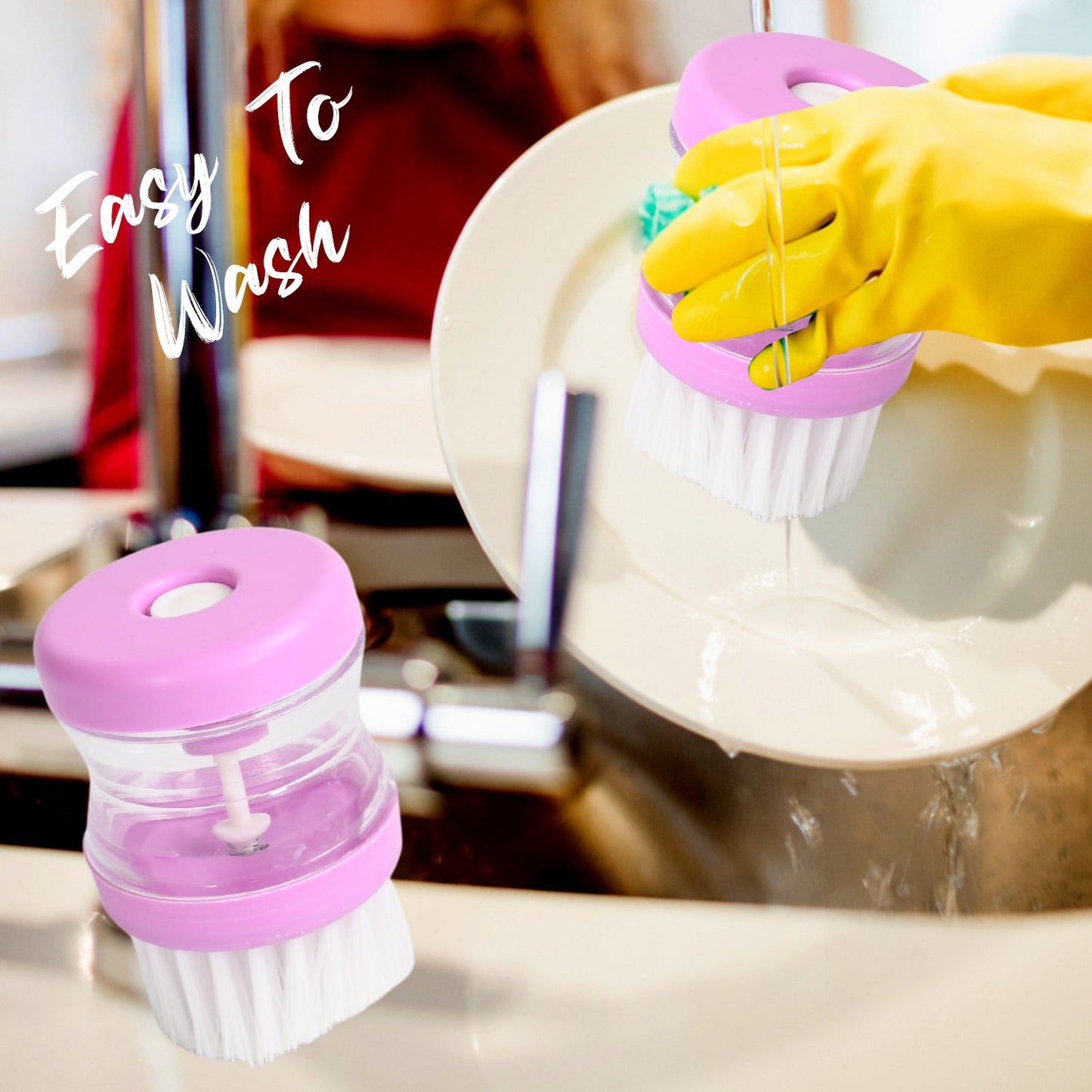 Plastic Wash Basin Brush Cleaner with Liquid Soap Dispenser (Multicolour) - Springkart 