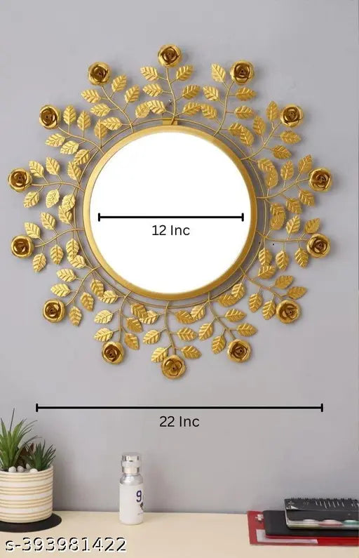 METALMASTERY Rose Stems & Leaves Decorative Mirror - Add a Touch of Glamour to Your Space (Gold)