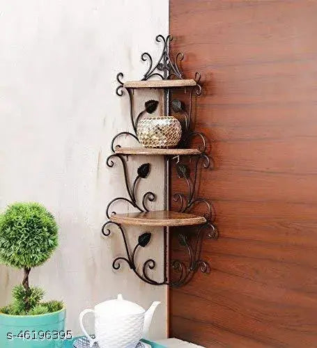 Beautiful Handicraft Wooden 3-Tier Corner Rack Shelf for Living Room (Brown, 26 X 13 X 9 Inches)