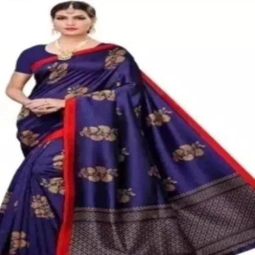 Art Silk Navy Blue Saree With Blouse - Springkart 