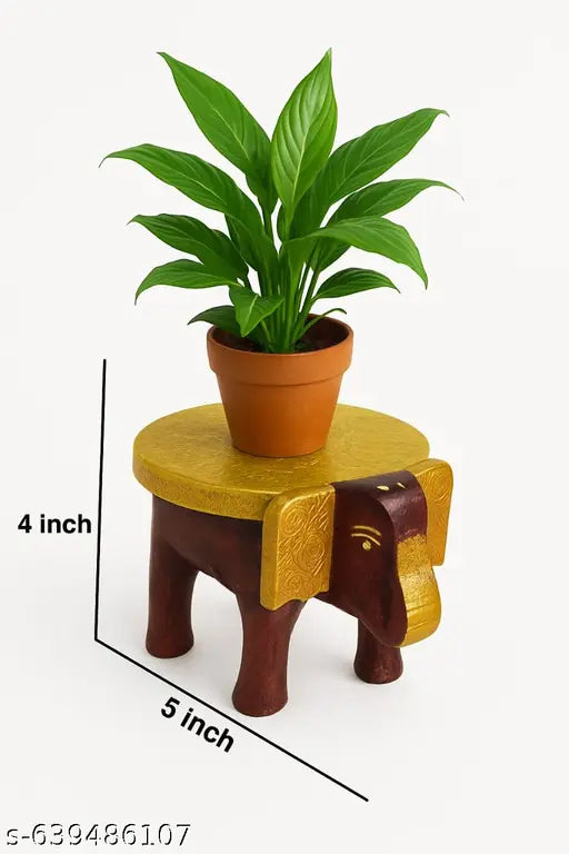 Handcrafted Wooden Elephant Stool Set | Golden Embossed Design | Combo of 2 Decorative Stools