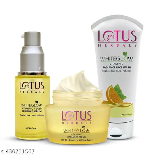 Lotus Herbals WhiteGlow Vitamin C and Gold Radiance Glowing skin combo- Face cream |50g with Face Serum | 30 ml and Face wash 50 g| For Dull & Dry Skin | Brightening & Hydrating