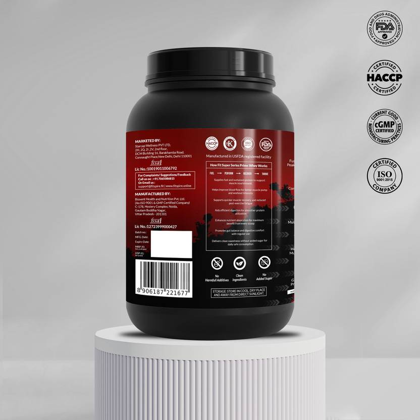 Fitspire Fit Super Prime | 27g Protein Per 50g with L-Arginine | Muscle Growth Recovery & Whey Protein (907 g, Dutche Chocolate)
