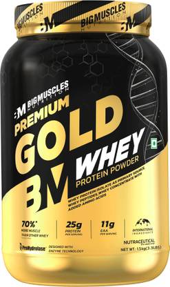 BIGMUSCLES NUTRITION Premium Gold Whey | 25g Isolate Protein Blend | ProHydrolase Enzyme Tech. Whey Protein (1.5 kg, Belgian Chocolate)