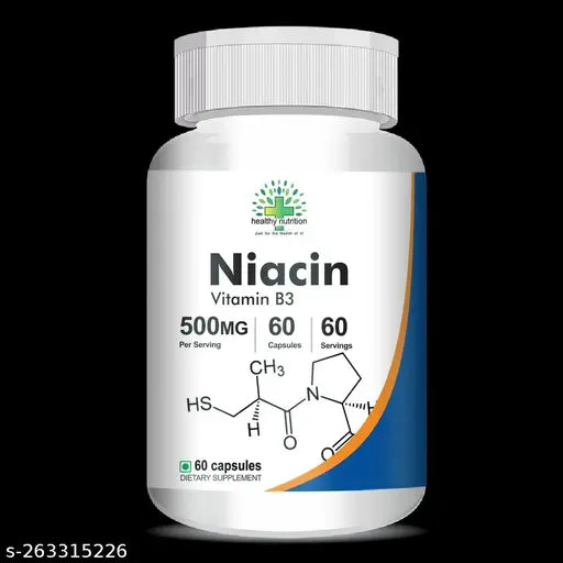 Healthy Nutrition Niacin (Vitamin B3) 500mg - Non-GMO, Gluten Free 60 Veg, Capsules