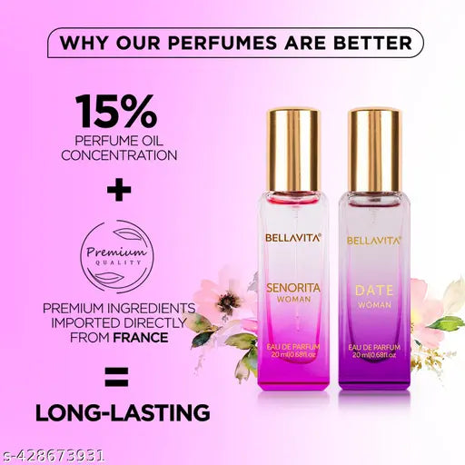 Bella Vita Luxury Women's DATE+SENORITA Woman Perfume Gift Combo for Women 40 ML (Pack of 2 Items 20ML Each)