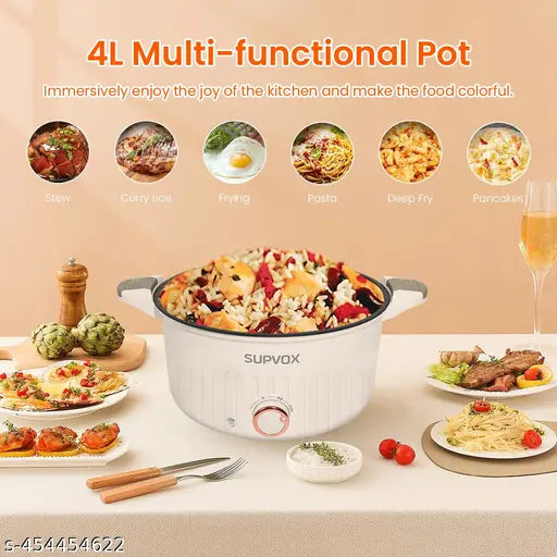 Rice Cooker 4L Non-Stick Electric Cooker Glass Lid Wooden Spatula Multifunctional Adjustable 1000W