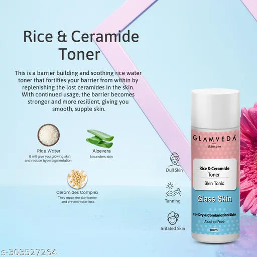 Korean Glass Skin Rice & Ceramide 3-Step Skincare Kit,Anti-Aging & Barrier Repair