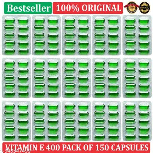 Vitamin E 400 Mg (Pack of 150 Capsules) for Face and Hair, Antioxidant Support and Immunity Booster, Controls Wrinkling, Skin Dehydration - Springkart 