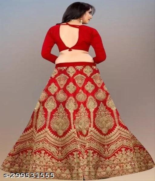 Embroidered Semi Stitched Lehenga Choli (Red) - Springkart 