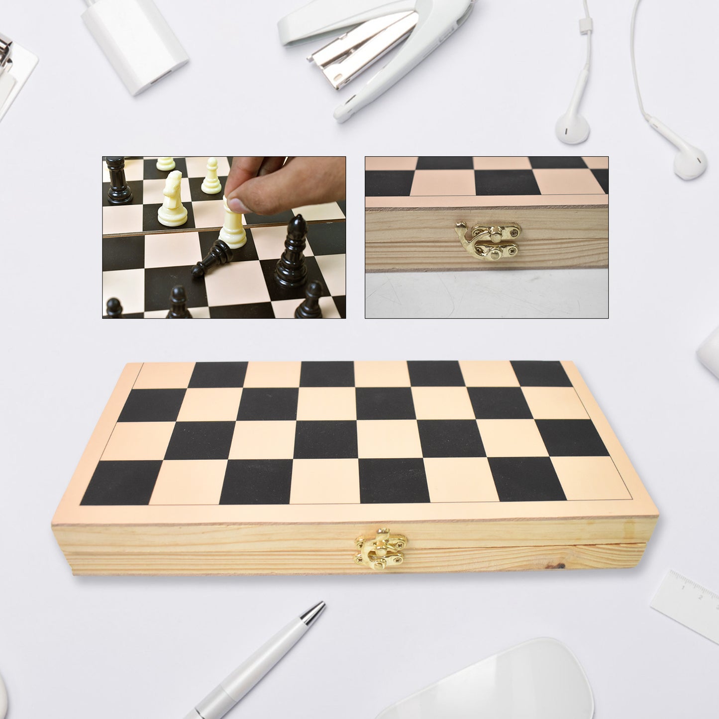 Folding Wooden Chess Board Set (30 30 Cm 1 Set) - Springkart 