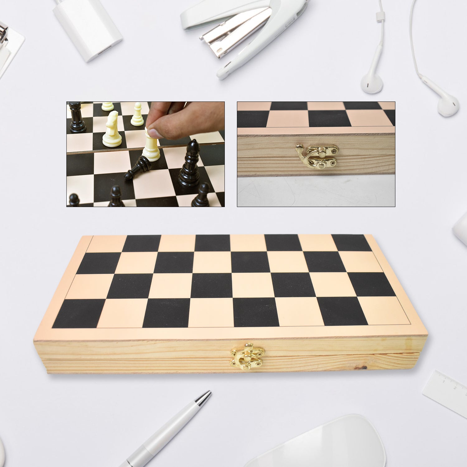 Folding Wooden Chess Board Set (30 30 Cm 1 Set) - Springkart 