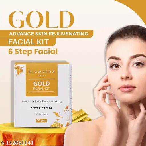 Glamveda Gold Rejuvenating Facial Kit For Women | For Dry & Normal skin | Gives Hydrates, Nourishes & Radiant skin | No Paraben, SLS | 40gm