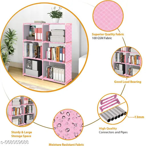 Xcentex - 8 Shelf Book shelf Almirah - Foldable, Collapsible & Portable bookshelf, Showcase bookstand Rack, open wardrobe.