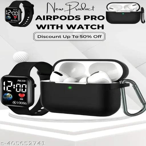 Airpod ProTrue Wireless Bluetooth Earphones with 3 Hours of Playtime with Stylist Watch Free & Compatible for all Smartphones (White)