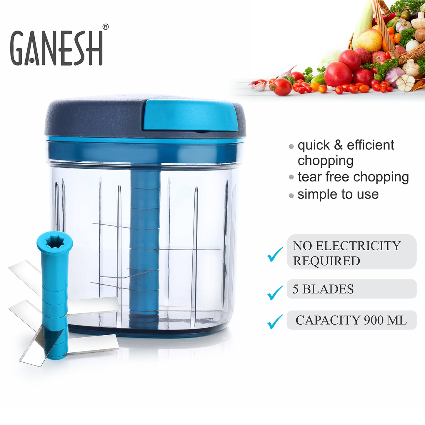 8107 Ganesh Master Chopper With 5 Stainless Steel Blades Xl Large Jumbo Chopper (900 Ml) - Springkart 