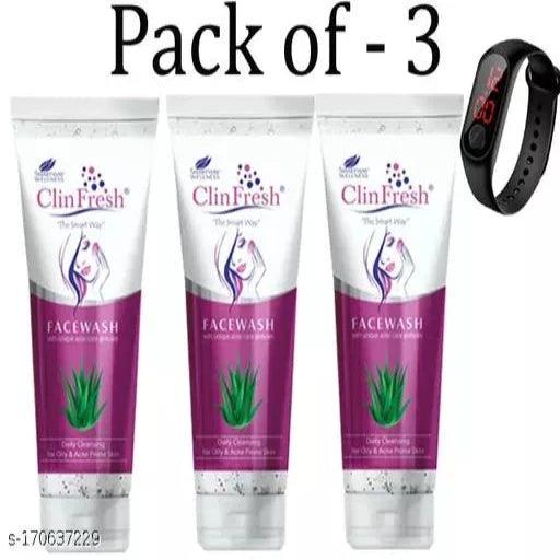 Clinfresh Anti Acne Facewash For Cline & Smoth Skin + LED Watch Free 75gm x 3 - Springkart 