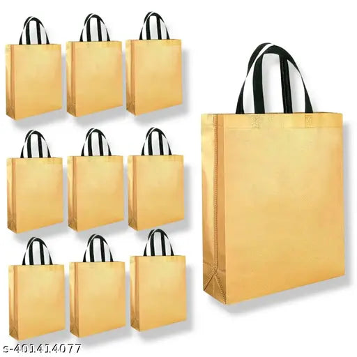 Golden Return Gift Bags (10 pcs.) (8.5x7.5x3 inches) Reusable Carry Bag