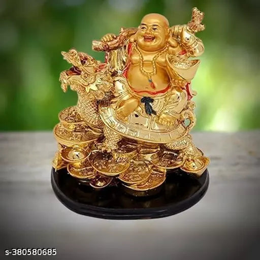 Golden Laughing Buddha on Turtle/Feng Shui Gift,Buddha for Wealth,Sucess,Happiness,Good Luck