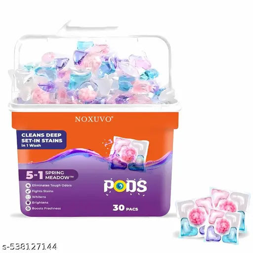 (30Pods) 5-in-1 Dissolvable Magic Laundry Pods for 30 Washes | Tough Stain Fighter for Top & Front Load Machines | Floral Aroma | Eco-Friendly | 1 Pod = 1 Wash for 5-7kg Loads