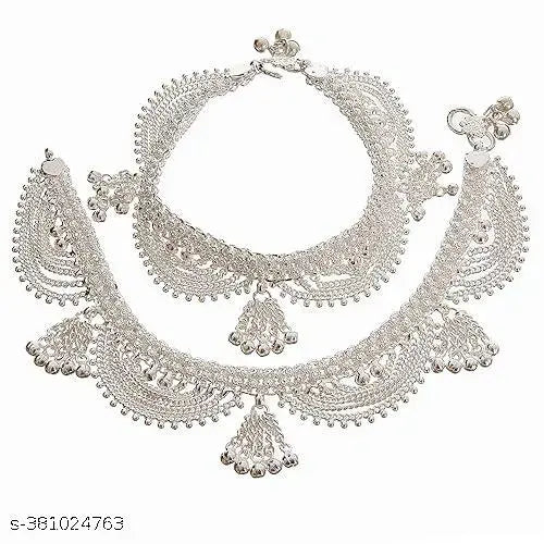 10.5 inch traditional designer white metal 10 gm silver  plated payal
