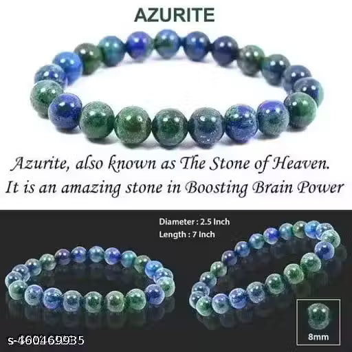 Azurite Stone Bracelet Natural Gemstone Bracelet for Men & Women, Color Blue, Bead Size 8 MM