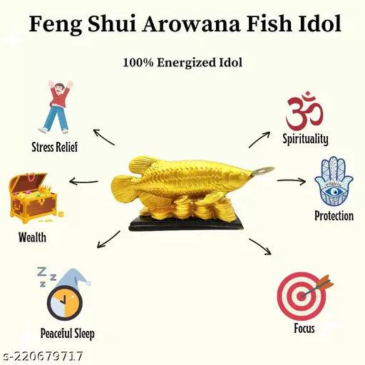 Vastu Art Presents Feng Shui Golden Arowana Fish Strong Wealth Symbol & Protects Mishaps - Springkart 