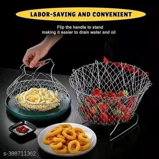 Chef Basket, Foldable Steam Rinse Deep Frying Basket, Stainless Steel - Springkart 