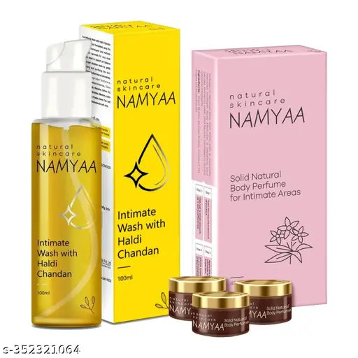 Namyaa Intimate Smell GoodKit | Haldi Chandan Wash | Solid Body Perfume Bikini Area | Comb Pack Intimate Wash (150 g, Pack of 2) Perfume for vagina | Removes Bad smell | Itching