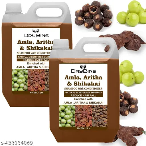 Amla , Aritha & Shikakai Shampoo with conditioner for Reduce hairfall and Anti-dandruff 1LTR Pack Of 2