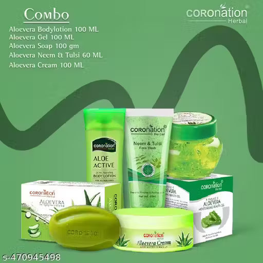COROnation Herbal Skin Care Combo Kit - Aloevera Body Lotion - 100 ml,Aloevera Gel - 100 g,Aloevera Soap - 100 g, Face wash - 60 g,Aloevera Cream 100 g.