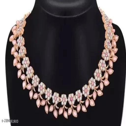 Rose Gold Plated Necklace Set With American Diamond - Springkart 