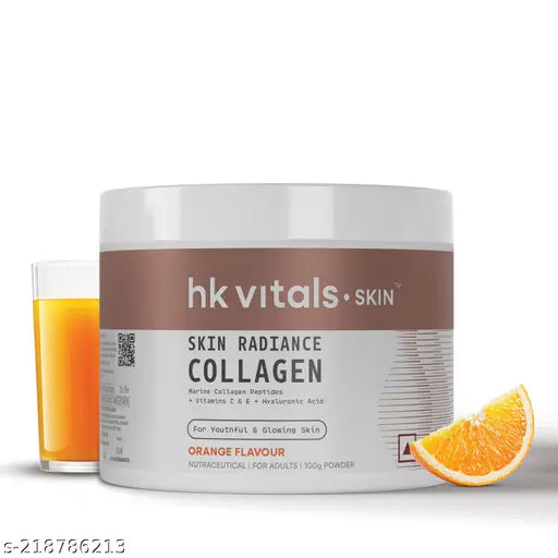 hk vitals Skin Radiance Collagen Supplement Powder, 100g (Orange)| Marine Collagen |Collagen Supplements for Women & Men with Biotin, Vitamin C, E, Sodium Hyaluronate, for Glowing Skin, Stronger Hair & Nails #collagen #collagen powder #collagen supplement